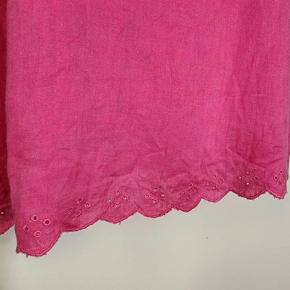 J Crew Womens Top Size 14 Linen Short Sleeve Tulip Back Scalloped Eyelet Pink